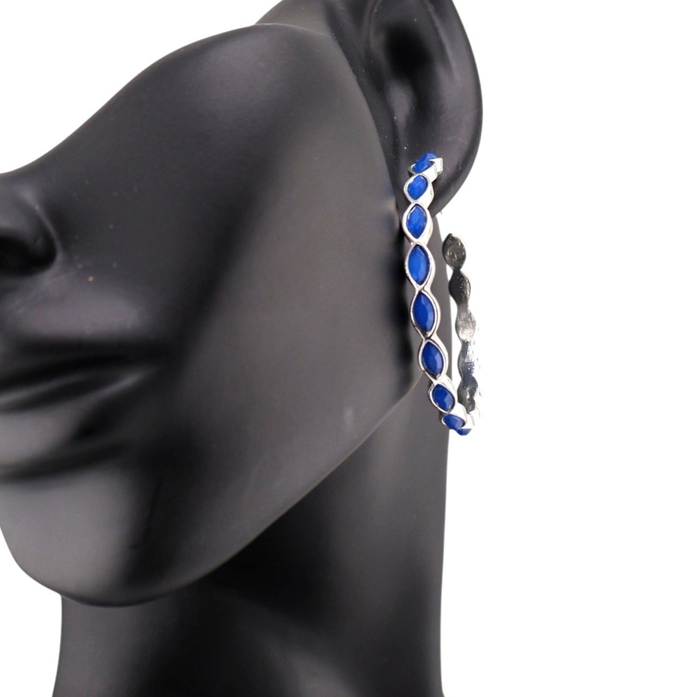 Mixit Twisted Wave Hoop Earrings Blue Enamel Silver Tone Hypoallergenic NWT